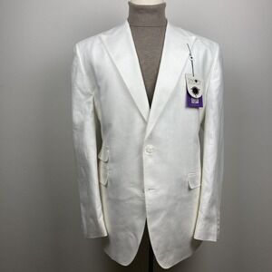 Tayion Collection Men's White Lined Peak Classic-Fit Suit Jacket 46L F01095